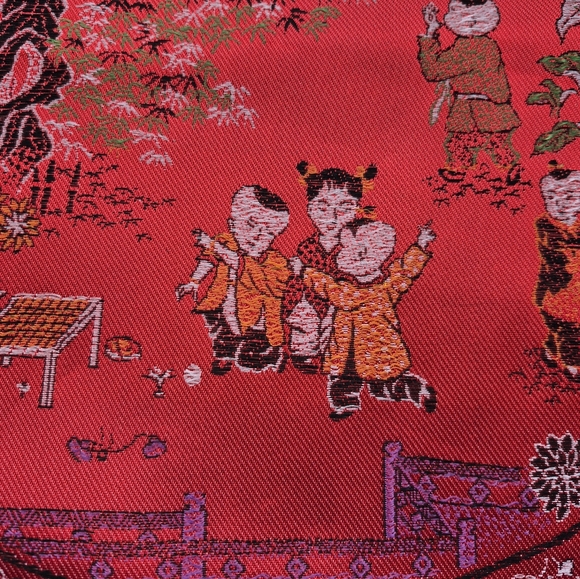 Red & Green Vintage Chinese silk brocade pillow cover 17×17 - Picture 7 of 8